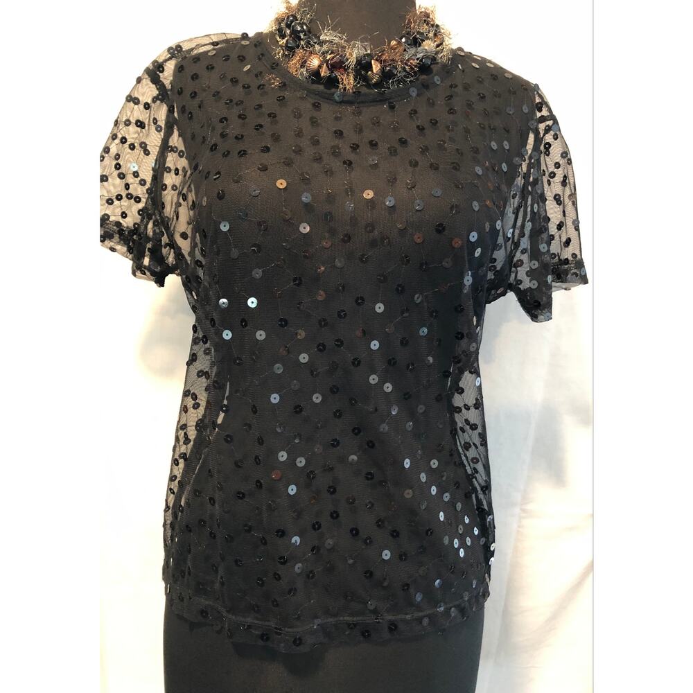 Cache Black Sheer Peek A Boo Mesh Sequin Encruste… - image 2